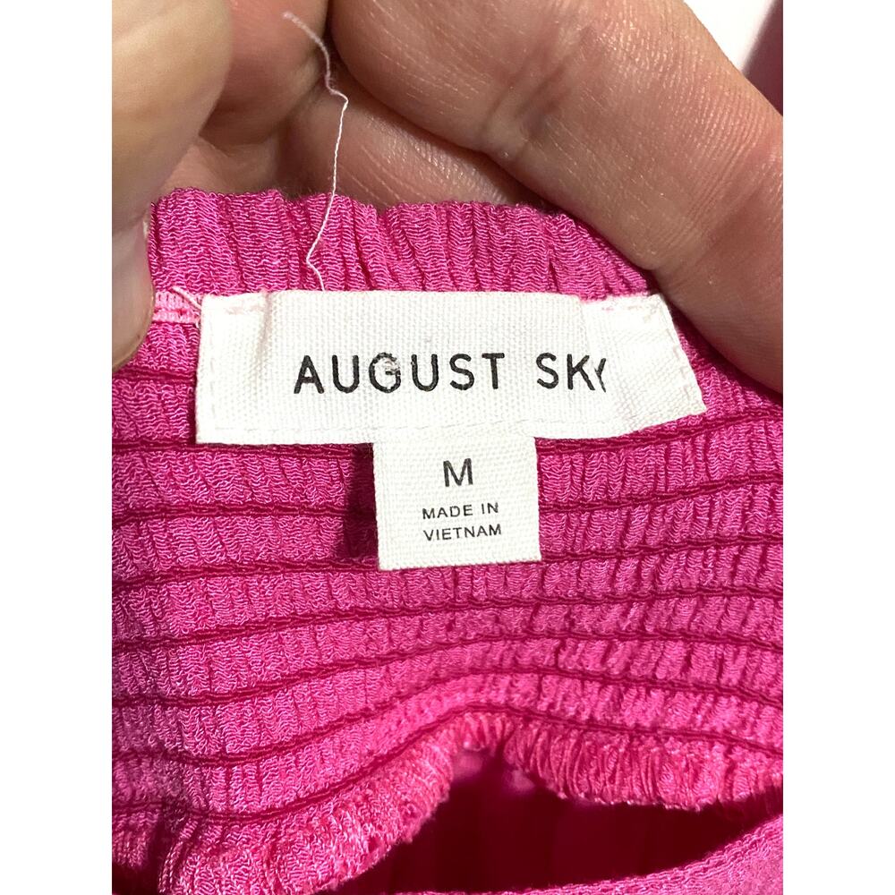 August Sky Hot Pink Crinkle Dress M Flutter Sleeve Spring Resort Beachy Vacation - Picture 6 of 9